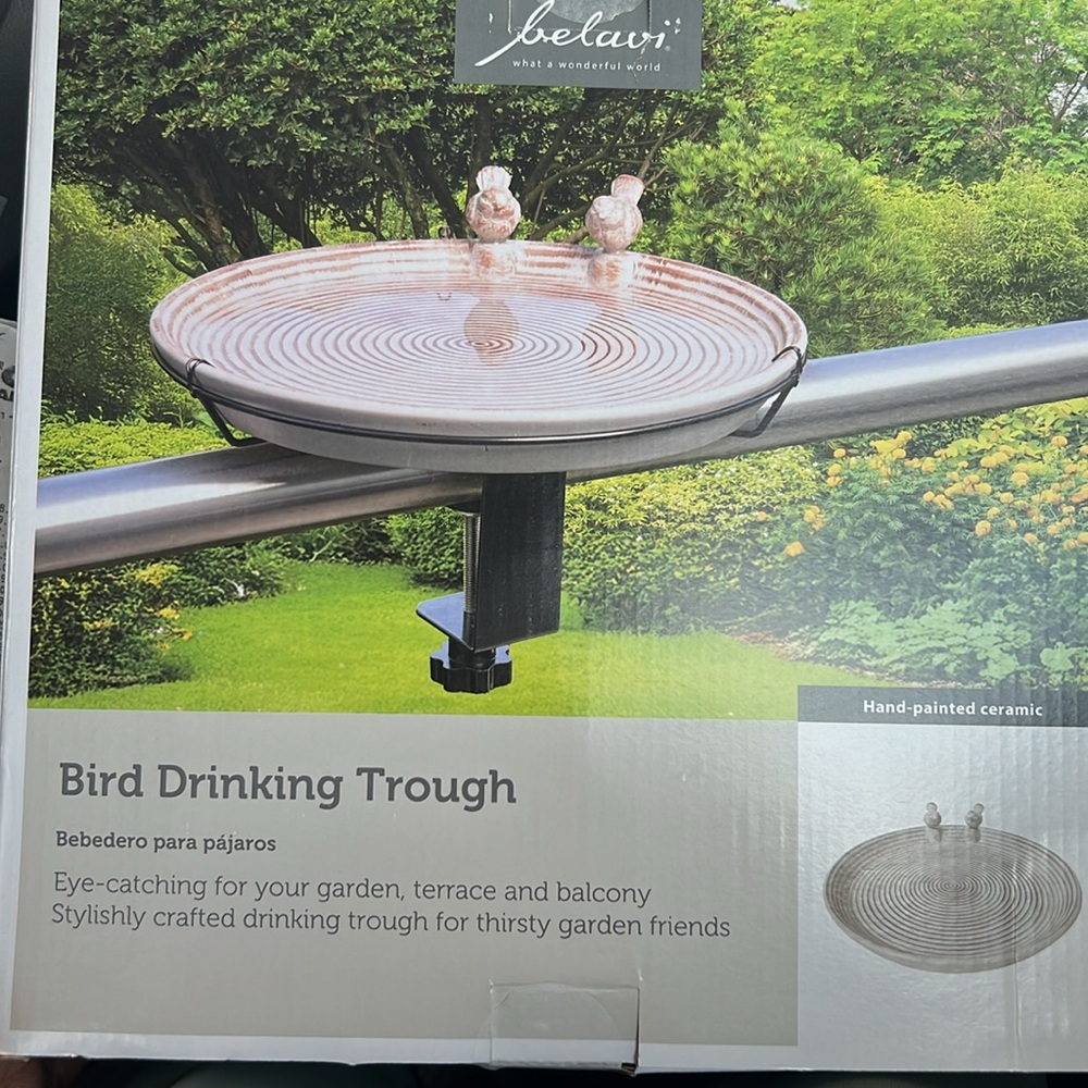NWT Belavi Bird Drinking Trough Ceramic Spiral Bird Feeder - Brown and Cream - Picture 7 of 8